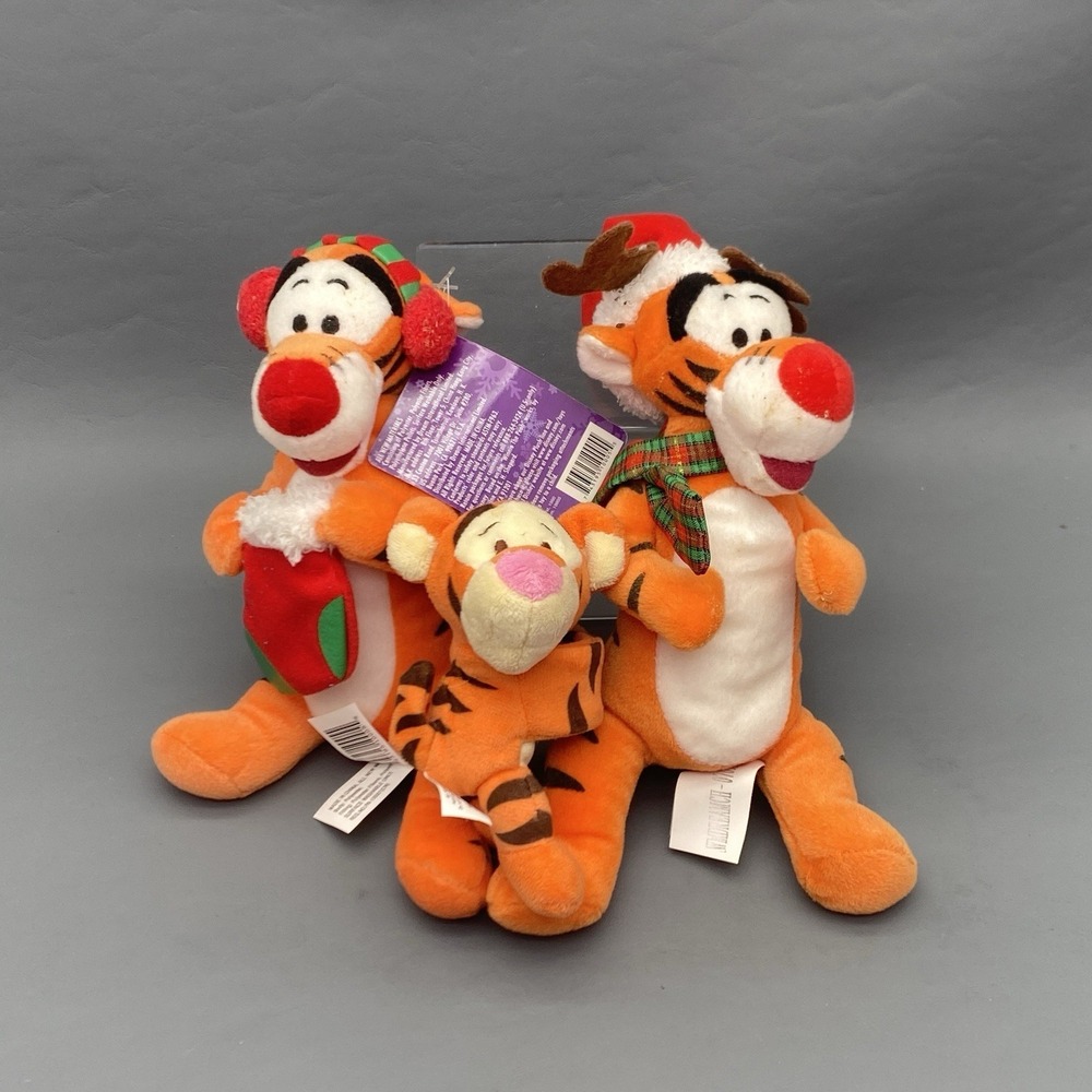Lot of 3 Disney Tigger Christmas Plush Holiday Reindeer Earmuffs Slap Bracelet